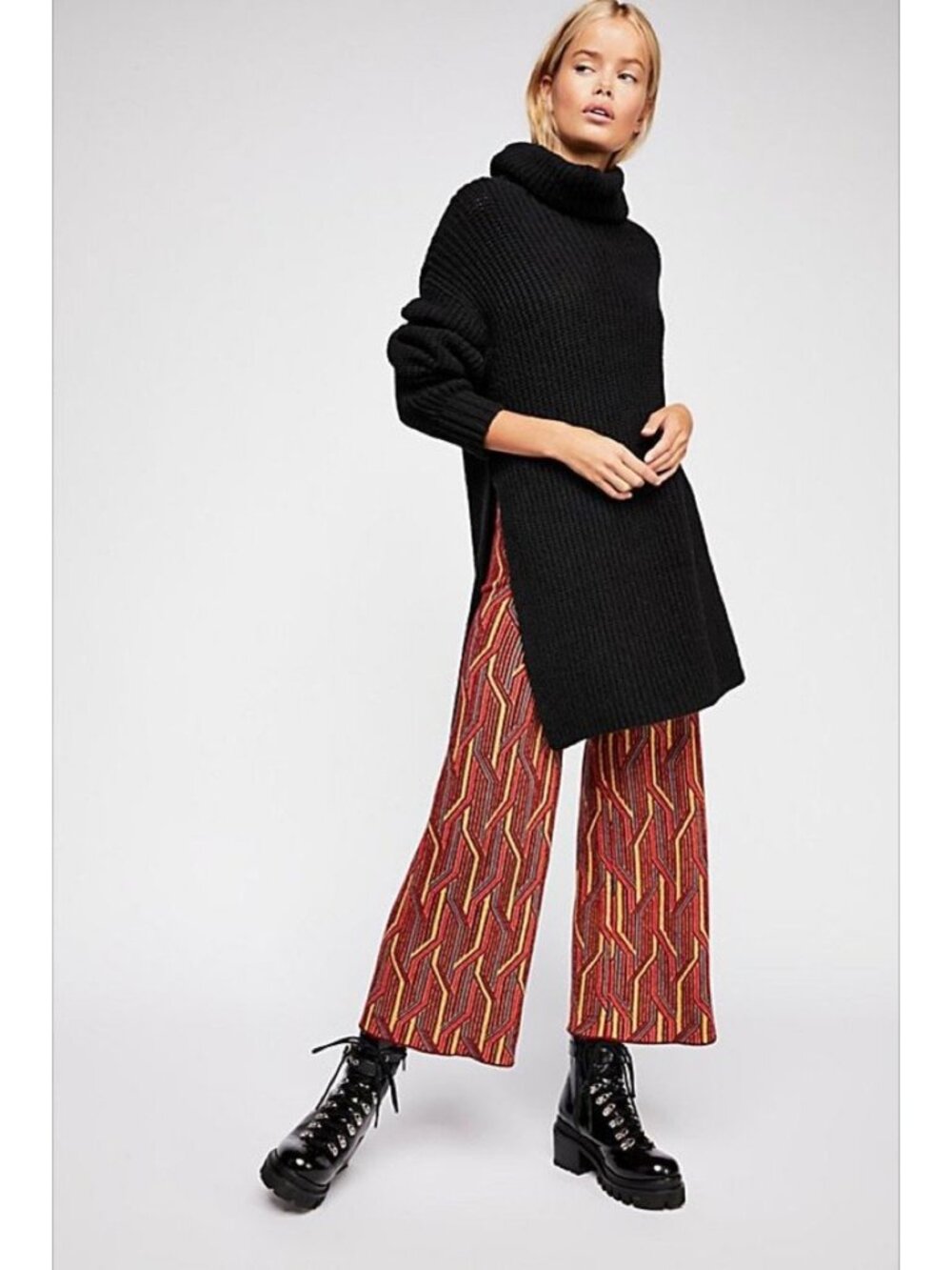 ☀️ Free People Alina A-Line Pull On Wide Leg Crop Pants Geometric Pattern Small